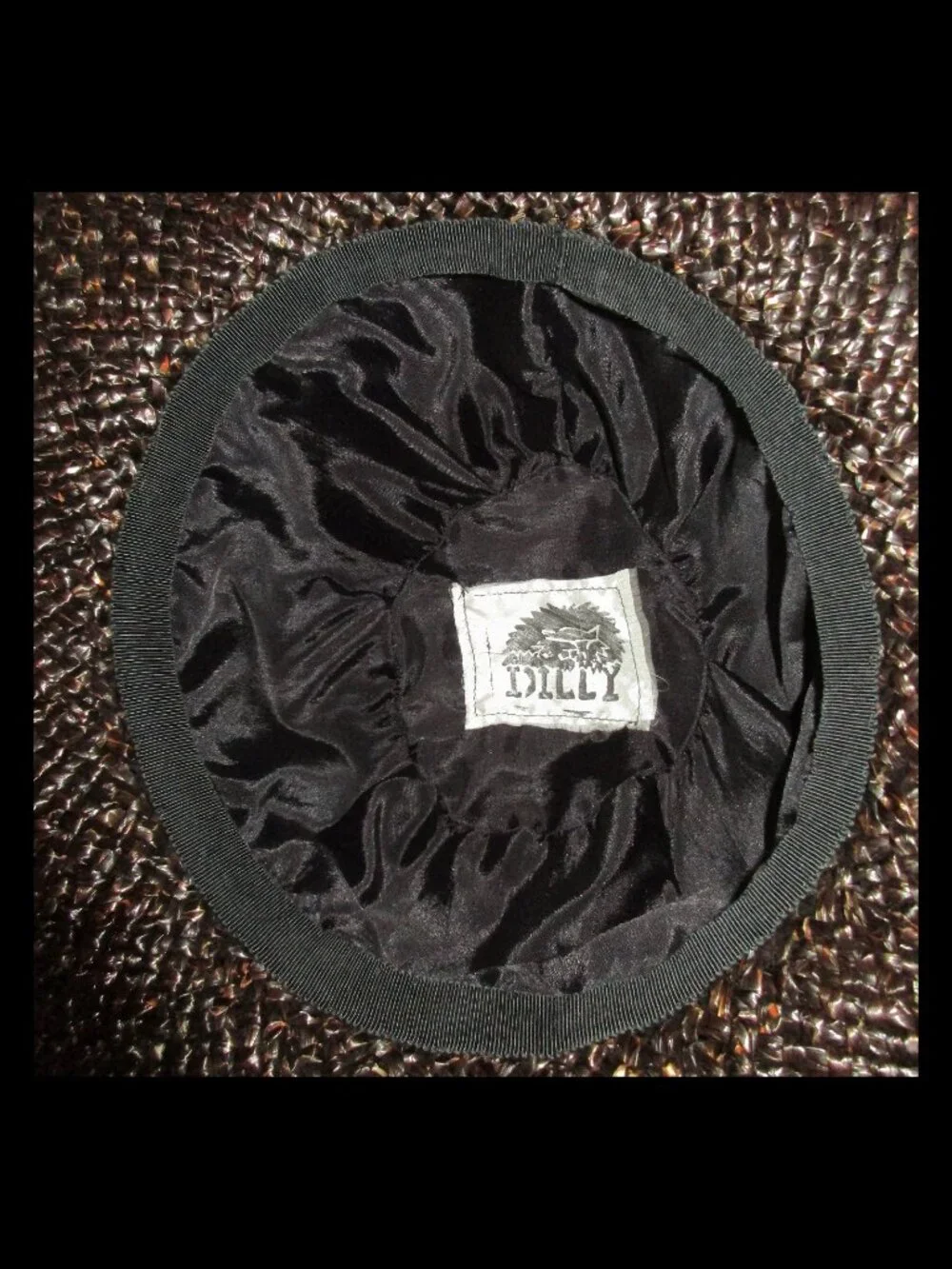 Vintage 1950s Dilly Brown Straw Wide Brim Cartwheel Sun Hat Trimmed w/Flowers